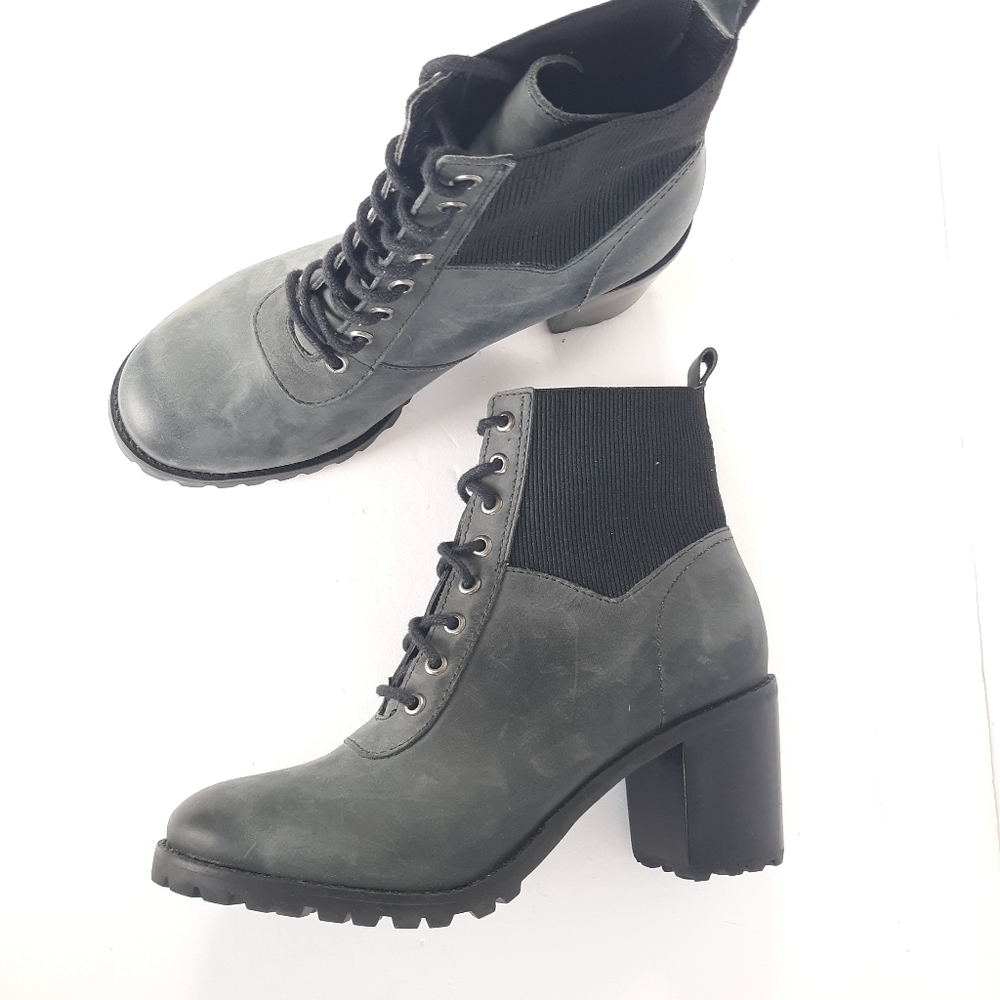 Matisse Leather Lace Up Ankle Boots Moss Chunky Lug